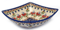 A picture of a Polish Pottery Medium Nut Dish (Mediterranean Blossoms) | M113S-P274 as shown at PolishPotteryOutlet.com/products/7-75-square-bowl-mediterranean-blossoms-m113s-p274