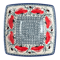 A picture of a Polish Pottery Medium Nut Dish (Poppy Paradise) | M113S-PD01 as shown at PolishPotteryOutlet.com/products/7-75-square-bowl-poppy-paradise-m113s-pd01