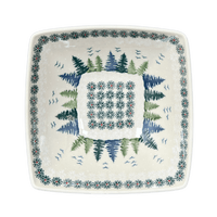 A picture of a Polish Pottery Medium Nut Dish (Pine Forest) | M113S-PS29 as shown at PolishPotteryOutlet.com/products/7-75-square-bowl-pine-forest-m113s-ps29