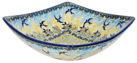 A picture of a Polish Pottery Medium Nut Dish (Soaring Swallows) | M113S-WK57 as shown at PolishPotteryOutlet.com/products/7-75-square-bowl-soaring-swallows-m113s-wk57