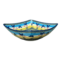 A picture of a Polish Pottery Medium Nut Dish (Butterflies in Flight) | M113S-WKM as shown at PolishPotteryOutlet.com/products/7-75-square-bowl-butterflies-in-flight-m113s-wkm