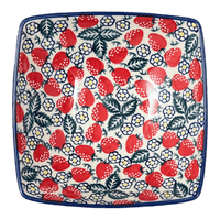 A picture of a Polish Pottery Medium Nut Dish (Strawberry Fields) | M113U-AS59 as shown at PolishPotteryOutlet.com/products/7-75-square-bowl-strawberry-fields-m113u-as59