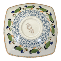A picture of a Polish Pottery Medium Nut Dish (Ducks in a Row) | M113U-P323 as shown at PolishPotteryOutlet.com/products/medium-nut-dish-ducks-in-a-row-m113u-p323