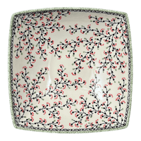 A picture of a Polish Pottery Large Nut Dish (Cherry Blossoms) | M121S-DPGJ as shown at PolishPotteryOutlet.com/products/square-bowl-cherry-blossoms-m121s-dpgj