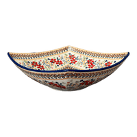 A picture of a Polish Pottery Large Nut Dish (Ruby Duet) | M121S-DPLC as shown at PolishPotteryOutlet.com/products/large-nut-bowl-ruby-duet-m121s-dplc