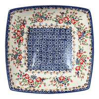 A picture of a Polish Pottery Large Nut Dish (Poppy Persuasion) | M121S-P265 as shown at PolishPotteryOutlet.com/products/square-bowl-poppy-persuasion-m121s-p265