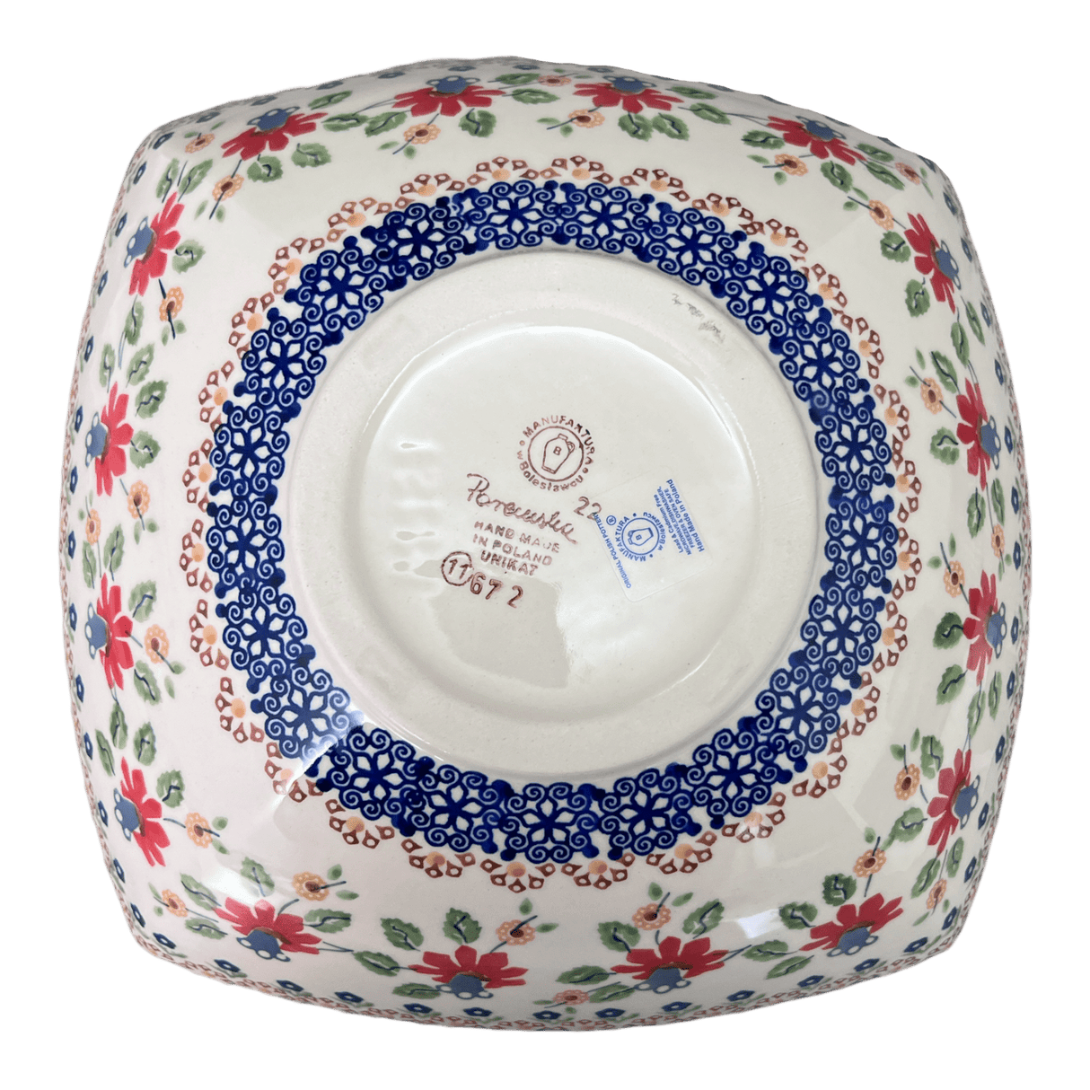 Bowl, Square, Nut, Large, 10.5" in "Mediterranean Blossoms" by Manufaktura | M121S-P274