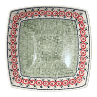 A picture of a Polish Pottery Large Nut Dish (Woven Reds) | M121T-P181 as shown at PolishPotteryOutlet.com/products/large-nut-dish-woven-reds-m121t-p181
