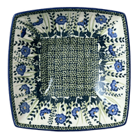A picture of a Polish Pottery Large Nut Dish (Bouncing Blue Blossoms) | M121U-IM03 as shown at PolishPotteryOutlet.com/products/large-nut-dish-bouncing-blue-blossoms-m121u-im03