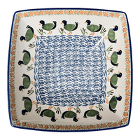 A picture of a Polish Pottery Large Nut Dish (Ducks in a Row) | M121U-P323 as shown at PolishPotteryOutlet.com/products/large-nut-dish-ducks-in-a-row-m121u-p323