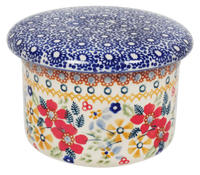 A picture of a Polish Pottery Butter Crock (Ruby Duet) | M136S-DPLC as shown at PolishPotteryOutlet.com/products/butter-bell-ruby-duet