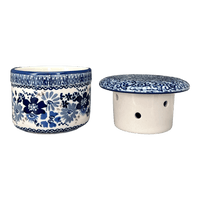 A picture of a Polish Pottery Butter Crock (Blue Life) | M136S-EO39 as shown at PolishPotteryOutlet.com/products/butter-crock-blue-life-m136s-eo39