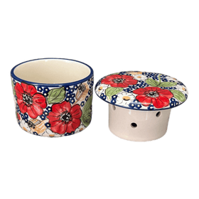 Polish Pottery Butter Crock (Poppies & Posies) | M136S-IM02 Additional Image at PolishPotteryOutlet.com
