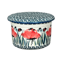 A picture of a Polish Pottery Butter Crock (Poppy Paradise) | M136S-PD01 as shown at PolishPotteryOutlet.com/products/4-5-butter-crock-poppy-paradise-m136s-pd01