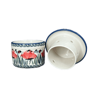 A picture of a Polish Pottery Butter Crock (Poppy Paradise) | M136S-PD01 as shown at PolishPotteryOutlet.com/products/4-5-butter-crock-poppy-paradise-m136s-pd01