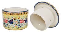 A picture of a Polish Pottery Butter Crock (Butterfly Bliss) | M136S-WK73 as shown at PolishPotteryOutlet.com/products/butter-crock-butterfly-bliss-m136s-wk73