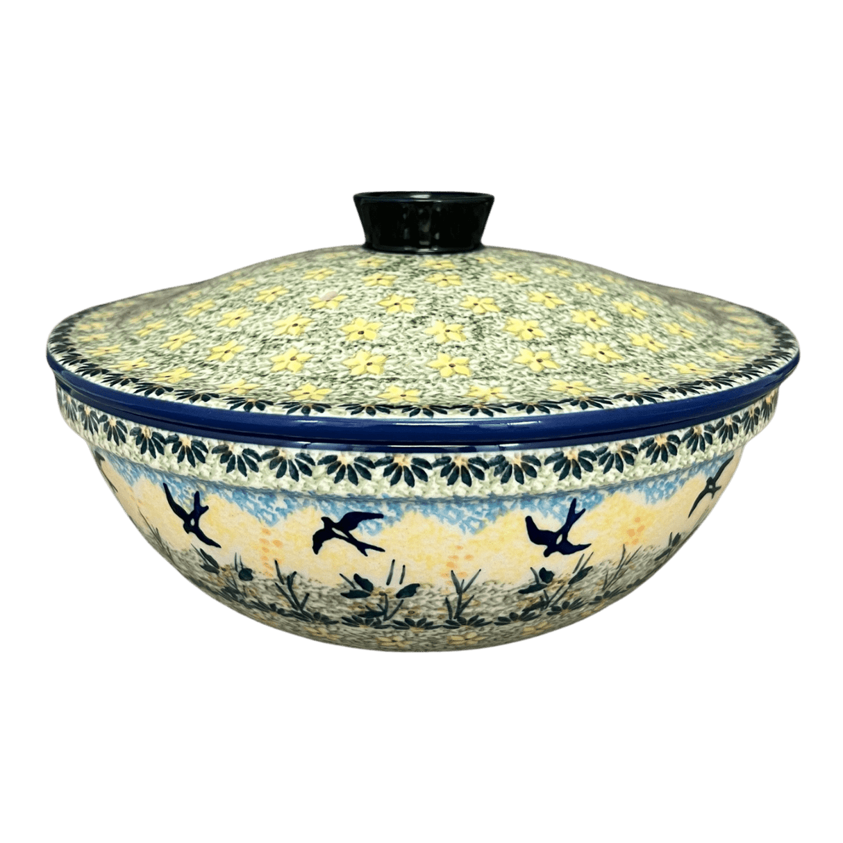 Bowl, Round, with Lid, 9.5" in "Soaring Swallows" by Manufaktura | M159S-WK57