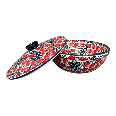 Bowl, Round, with Lid, 9.5" in "Strawberry Fields" by Manufaktura | M159U-AS59