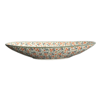 A picture of a Polish Pottery Large Oblong Serving Bowl (Peach Blossoms) | M168S-AS46 as shown at PolishPotteryOutlet.com/products/large-oblong-serving-bowl-peach-blossoms-m168s-as46