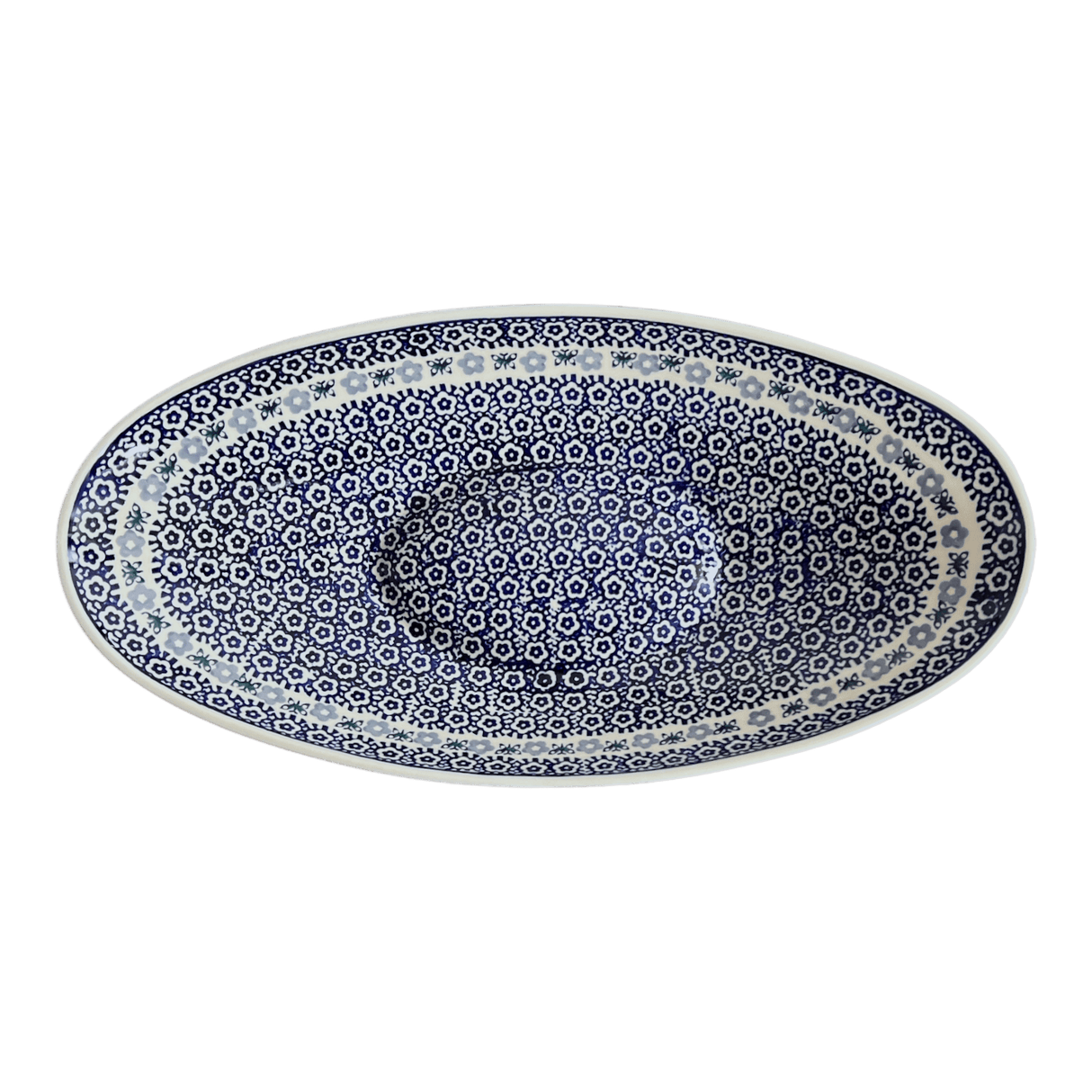 Bowl, Oblong, Serving, Large, 15.75" x 8.25" in "Butterfly Border" by Manufaktura | M168T-P249