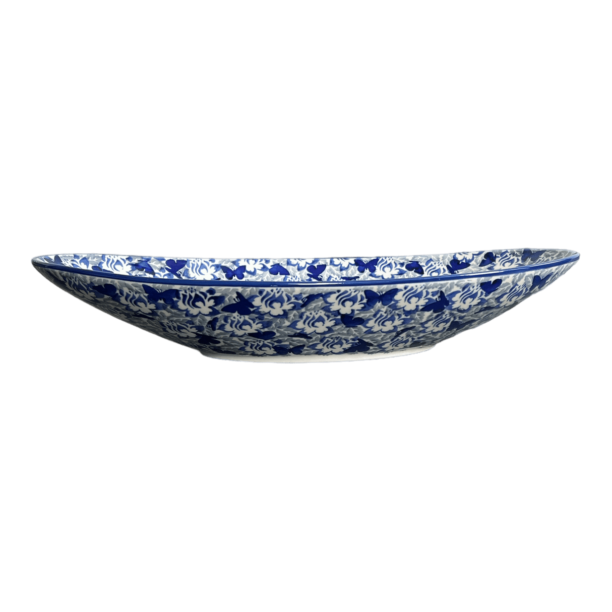 Bowl, Oblong, Serving, Large, 15.75" x 8.25" in "Dusty Blue Butterflies" by Manufaktura | M168U-AS56