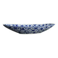 A picture of a Polish Pottery Large Oblong Serving Bowl (Dusty Blue Butterflies) | M168U-AS56 as shown at PolishPotteryOutlet.com/products/large-oblong-serving-bowl-dusty-blue-butterflies-m168u-as56
