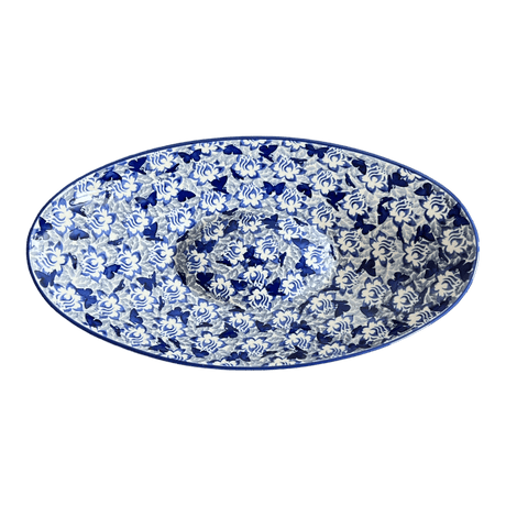 Bowl, Oblong, Serving, Large, 15.75" x 8.25" in "Dusty Blue Butterflies" by Manufaktura | M168U-AS56