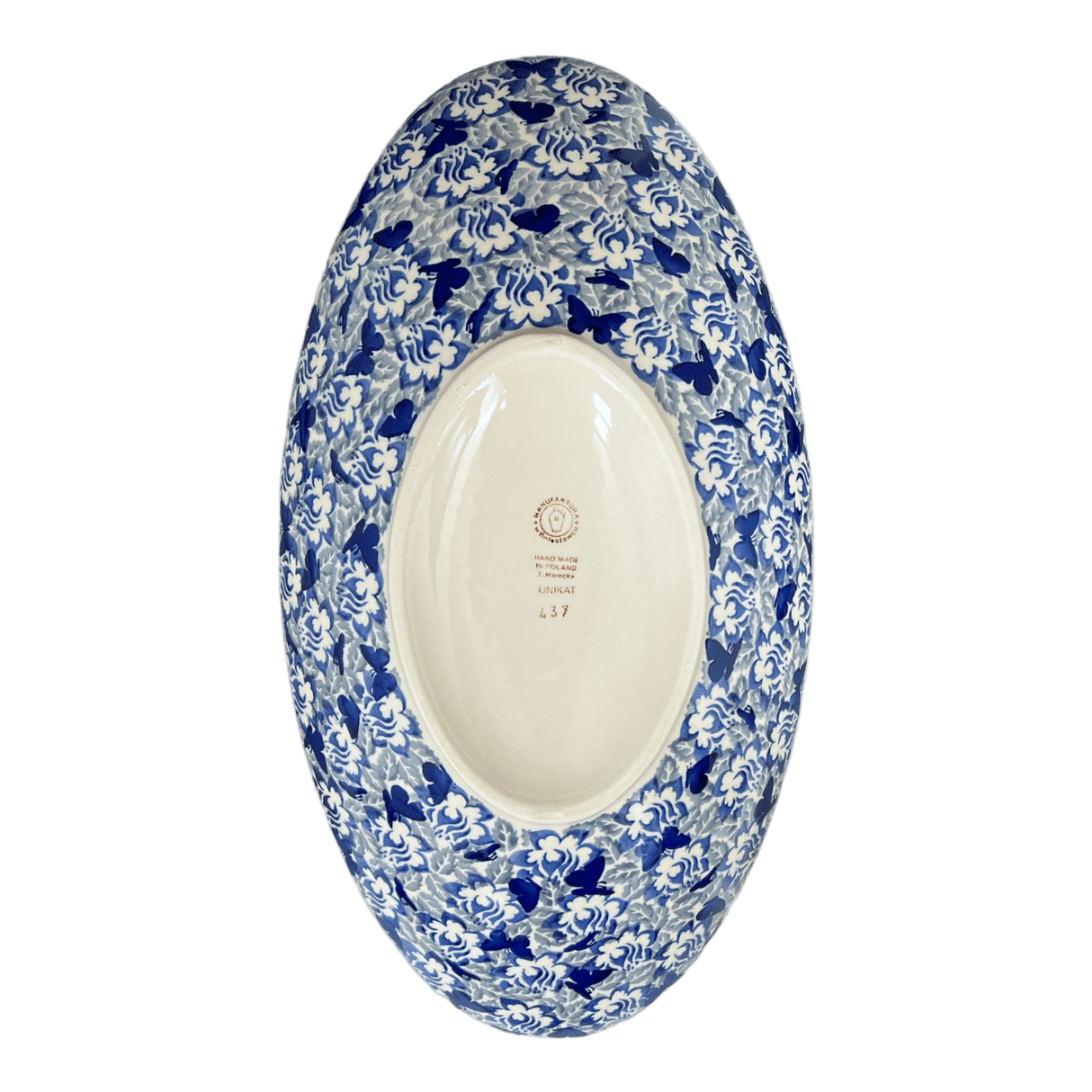 Bowl, Oblong, Serving, Large, 15.75" x 8.25" in "Dusty Blue Butterflies" by Manufaktura | M168U-AS56