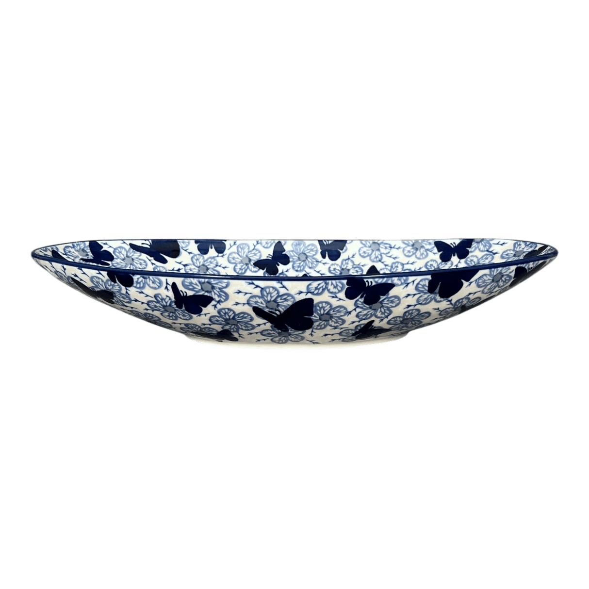 Bowl, Oblong, Serving, Large, 15.75" x 8.25" in "Blue Butterfly" by Manufaktura | M168U-AS58