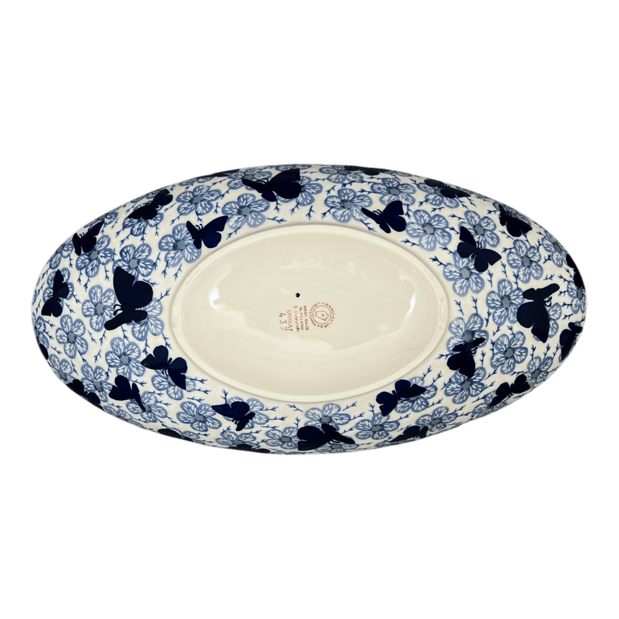 Bowl, Oblong, Serving, Large, 15.75" x 8.25" in "Blue Butterfly" by Manufaktura | M168U-AS58