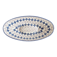 A picture of a Polish Pottery Large Oblong Serving Bowl (Diamond Blossoms) | M168U-ZP03 as shown at PolishPotteryOutlet.com/products/large-oblong-serving-bowl-diamond-blossoms-m168u-zp03