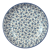 A picture of a Polish Pottery 11.75" Shallow Salad Bowl (Scattered Blues) | M173S-AS45 as shown at PolishPotteryOutlet.com/products/11-75-bowl-scattered-blues-m173s-as45