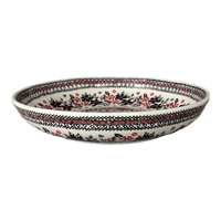 A picture of a Polish Pottery 11.75" Shallow Salad Bowl (Duet in Black & Red) | M173S-DPCC as shown at PolishPotteryOutlet.com/products/11-75-shallow-salad-bowl-duet-in-black-red-m173s-dpcc