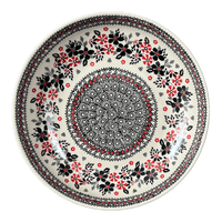 A picture of a Polish Pottery 11.75" Shallow Salad Bowl (Duet in Black & Red) | M173S-DPCC as shown at PolishPotteryOutlet.com/products/11-75-shallow-salad-bowl-duet-in-black-red-m173s-dpcc