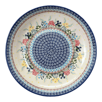 A picture of a Polish Pottery 11.75" Shallow Salad Bowl (Beautiful Botanicals) | M173S-DPOG as shown at PolishPotteryOutlet.com/products/11-75-bowl-beautiful-botanicals-m173s-dpog
