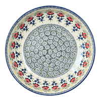 A picture of a Polish Pottery 11.75" Shallow Salad Bowl (Coral Bells) | M173S-DPSD as shown at PolishPotteryOutlet.com/products/11-75-shallow-salad-bowl-coral-bells-m173s-dpsd