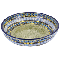 A picture of a Polish Pottery 11.75" Shallow Salad Bowl (Blue Bells) | M173S-KLDN as shown at PolishPotteryOutlet.com/products/11-75-bowl-blue-bells-m173s-kldn
