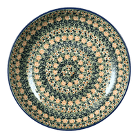 A picture of a Polish Pottery 11.75" Shallow Salad Bowl (Perennial Garden) | M173S-LM as shown at PolishPotteryOutlet.com/products/11-75-shallow-salad-bowl-perennial-garden-m173s-lm