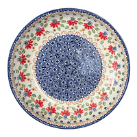 A picture of a Polish Pottery 11.75" Shallow Salad Bowl (Mediterranean Blossoms) | M173S-P274 as shown at PolishPotteryOutlet.com/products/11-75-shallow-salad-bowl-mediterranean-blossoms-m173s-p274