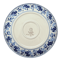 A picture of a Polish Pottery 11.75" Shallow Salad Bowl (Duet in Blue) | M173S-SB01 as shown at PolishPotteryOutlet.com/products/11-75-shallow-salad-bowl-duet-in-blue-m173s-sb01