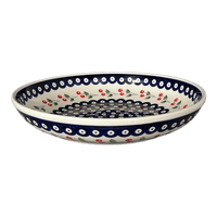 A picture of a Polish Pottery 11.75" Shallow Salad Bowl (Cherry Dot) | M173T-70WI as shown at PolishPotteryOutlet.com/products/11-75-bowl-cherry-dot-m173t-70wi