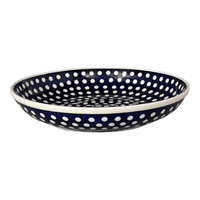A picture of a Polish Pottery 11.75" Shallow Salad Bowl (Hello Dotty) | M173T-9 as shown at PolishPotteryOutlet.com/products/11-75-shallow-salad-bowl-hello-dotty-m173t-9