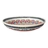 A picture of a Polish Pottery 11.75" Shallow Salad Bowl (Floral Symmetry) | M173T-DH18 as shown at PolishPotteryOutlet.com/products/11-75-shallow-salad-bowl-floral-symmetry-m173t-dh18
