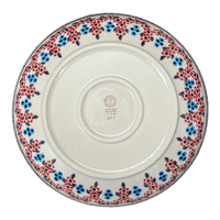 A picture of a Polish Pottery 11.75" Shallow Salad Bowl (Floral Symmetry) | M173T-DH18 as shown at PolishPotteryOutlet.com/products/11-75-shallow-salad-bowl-floral-symmetry-m173t-dh18