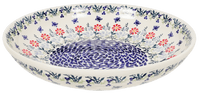 A picture of a Polish Pottery 11.75" Shallow Salad Bowl (Butterfly Blossoms) | M173T-MM02 as shown at PolishPotteryOutlet.com/products/11-75-shallow-salad-bowl-butterfly-blossoms-m173t-mm02