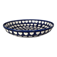 A picture of a Polish Pottery 11.75" Shallow Salad Bowl (Sea of Hearts) | M173T-SEA as shown at PolishPotteryOutlet.com/products/11-75-shallow-salad-bowl-sea-of-hearts-m173t-sea