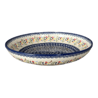 A picture of a Polish Pottery 11.75" Shallow Salad Bowl (Floral Garland) | M173U-AD01 as shown at PolishPotteryOutlet.com/products/11-75-shallow-salad-bowl-floral-garland-m173u-ad01