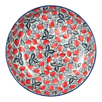 A picture of a Polish Pottery 11.75" Shallow Salad Bowl (Strawberry Fields) | M173U-AS59 as shown at PolishPotteryOutlet.com/products/11-75-shallow-salad-bowl-strawberry-fields-m173u-as59
