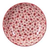 A picture of a Polish Pottery 11.75" Shallow Salad Bowl (Scarlet Daisy) | M173U-AS73 as shown at PolishPotteryOutlet.com/products/11-75-bowl-scarlet-daisy-m173u-as73
