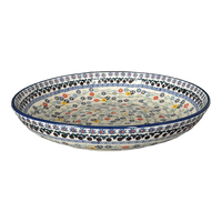 A picture of a Polish Pottery 11.75" Shallow Salad Bowl (Floral Swirl) | M173U-BL01 as shown at PolishPotteryOutlet.com/products/11-75-shallow-salad-bowl-floral-swirl-m173u-bl01